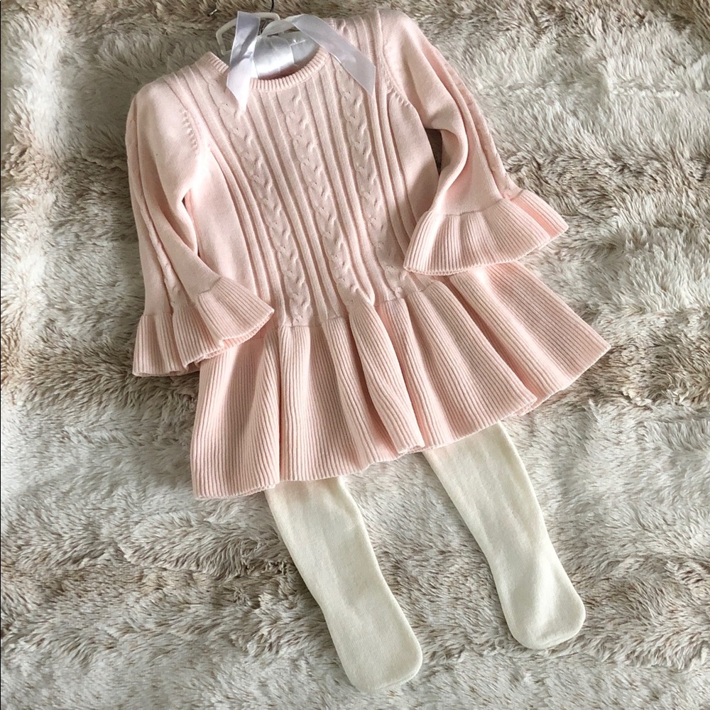 Pink Knit Dress with Tights